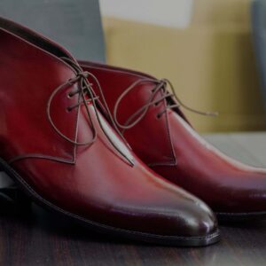 Handmade Burgundy Ankle High Boot, Derby Boot  For Men's