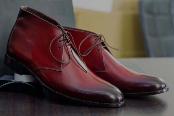 Handmade Burgundy Ankle High Boot, Derby Boot  For Men's