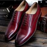 Handmade Burgundy Brogue Toe Leather Lace Up Shoes,Men's Dress Shoes