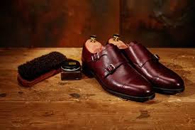 Handmade Burgundy Cap Toe Double Monk Straps Leather Formal Shoes,Men's Oxford Shoes