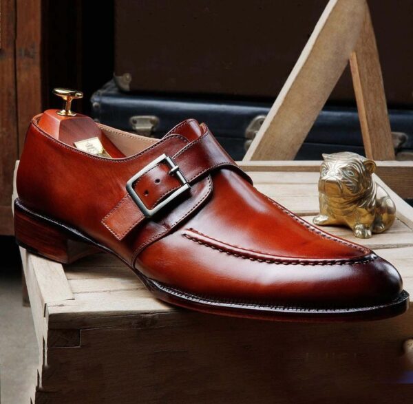 Handmade Burgundy Monk Buckle Shoes, Men's Party Shoes, Leather Shoes