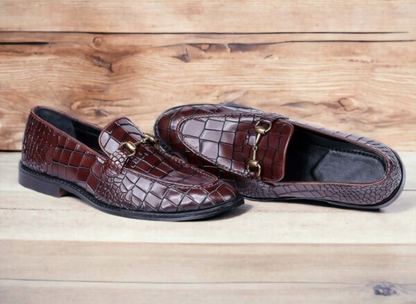 Handmade Cordovan Alligator Texture Horse bit Style Shoes,Slip On Men's Moccasin