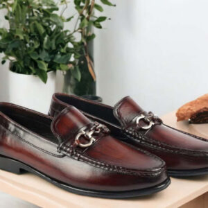 Handmade Cordovan Color Loafer Shoes, Men's Horsebit Style Shoes. Genuine Leather Shoes