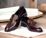 Handmade Alligator Cordovan Color Men's Horse bit Style Loafer Shoes, Wedding Dress Shoes