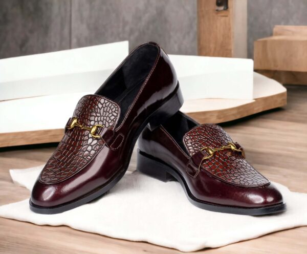 Handmade Alligator Cordovan Color Men's Horse bit Style Loafer Shoes, Wedding Dress Shoes