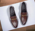 Handmade Alligator Cordovan Color Men's Horse bit Style Loafer Shoes, Wedding Dress Shoes