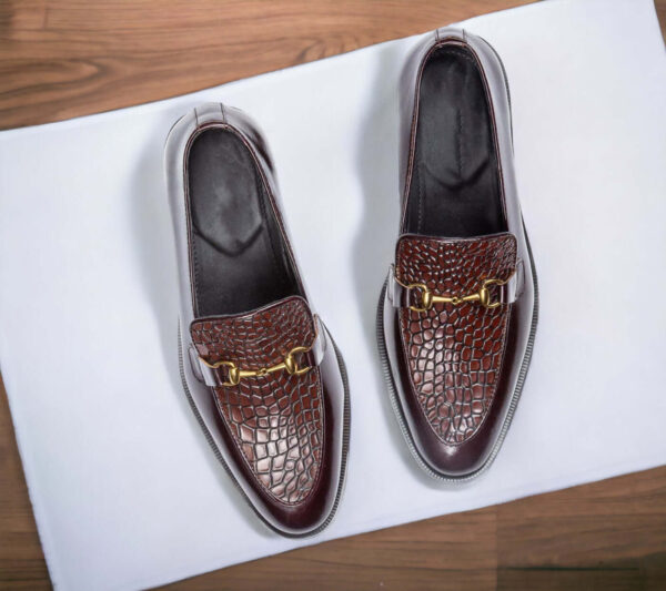 Handmade Alligator Cordovan Color Men's Horse bit Style Loafer Shoes, Wedding Dress Shoes