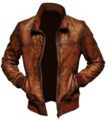 Handmade Distressed Leather Men's Brown Bomber Leather Jacket