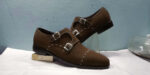 Handmade Double Monk Luxury Shoe, Men's Brown Formal Designer Suede Leather Shoe