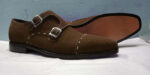 Handmade Double Monk Luxury Shoe, Men's Brown Formal Designer Suede Leather Shoe