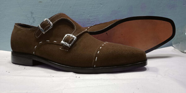 Handmade Double Monk Luxury Shoe, Men's Brown Formal Designer Suede Leather Shoe