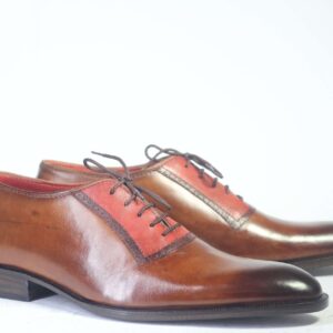 Handmade Former Brown Leather Lace Up Dress Shoes For Men's