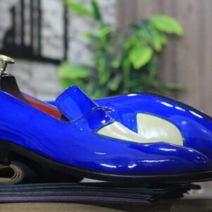 Handmade Glossy Loafer Leather Shoes, New Classic Split Toe Two Tone Men's Shoes