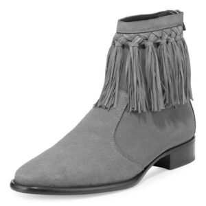 Handmade Gray Fringe Ankle Boots, Men Leather Gray Ankle Boots