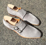 Handmade Gray Suede Double Monk Strap shoes for men's