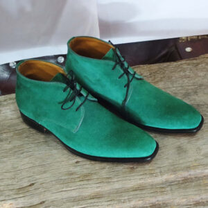 Handmade Green Color Suede Boot, Men's Fashion Chukka Lace Up Boot