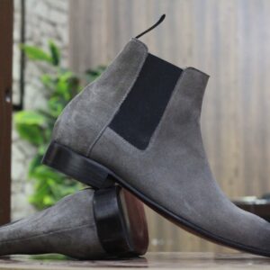 Handmade Grey Chelsea Suede Boot Ankle High Men's Boot, Formal Wear Boot