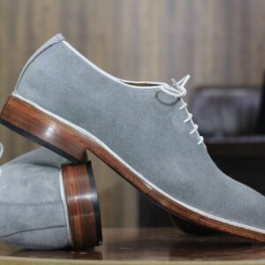 Handmade Grey Suede Lace Up Shoes, Men's Plain Toe Classic Men's Shoes