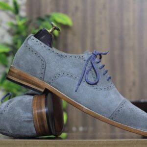 Handmade Grey Suede Shoes, Men's Cap Toe Style Oxford Shoes