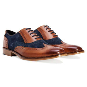 Handmade Leather Shoes Men's Oxford Brogue Navy Brown Shoes For Men