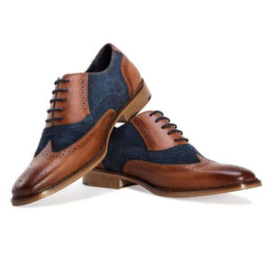 Handmade Leather Shoes Men's Oxford Brogue Navy Brown Shoes For Men