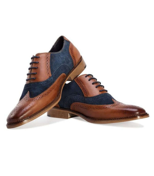 Handmade Leather Shoes Men's Oxford Brogue Navy Brown Shoes For Men