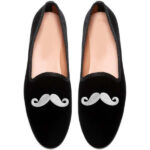 Handmade Men Black Loafer Mustache Leather sole Slippers shoes