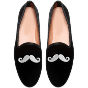 Handmade Men Black Loafer Mustache Leather sole Slippers shoes