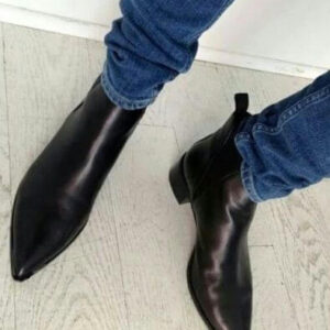 Handmade Men Black Pointed Toe Chelsea Boots, Men Black Leather Ankle Boots