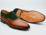 Handmade Men Brown Green Suede Leather Oxford Lace Up Shoes - leathersguru