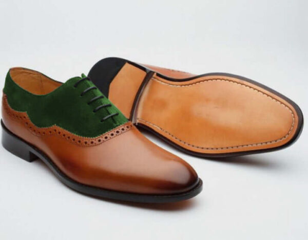Handmade Men Brown Green Suede Leather Oxford Lace Up Shoes - leathersguru