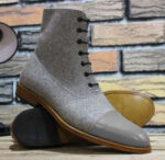 Handmade Men's Gray Cap Toe Ankle Leather Suede Lace up Boots - leathersguru