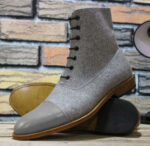 Handmade Men's Gray Cap Toe Ankle Leather Suede Lace up Boots - leathersguru