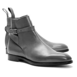 Handmade Men Gray Leather Jodhpurs Ankle Boots For Men's