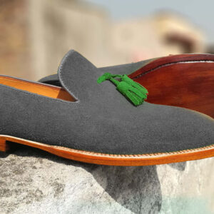 Handmade Men Gray Suede Tassels Shoes, Men's Classic Suede Leather Moccasins Shoe