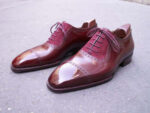 Handmade Men Maroon Cap Toe Oxford Leather Suede Shoes