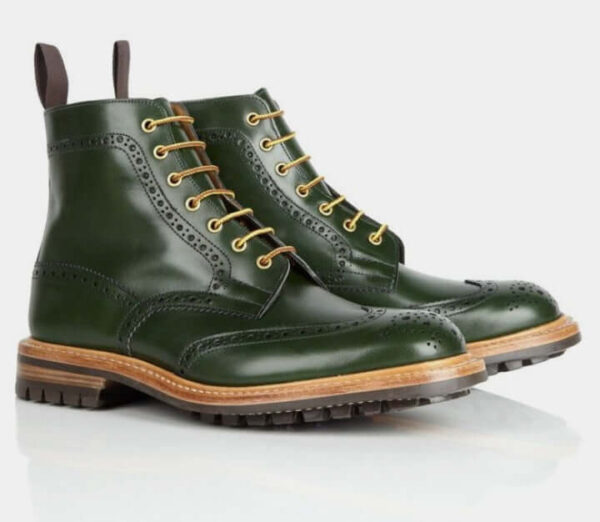 Handmade Men Oilve Green Men Outwear Hiking Wing Tip Ankle Boot - leathersguru