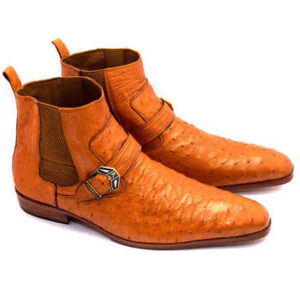 Handmade Men Ostrich Leather shoe Ankle high Shoes boots