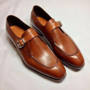 Men Tan Brown Formal Monk Shoes, Men Dress Leather Shoes, Shoes For Men