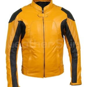 Handmade Men Yellow Biker Motorcycle Leather Jacket with Perforations XS to 6XL