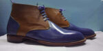 Handmade Men's Ankle High Boot, Men's Blue Brown Leather Lace Up Casual Boot.