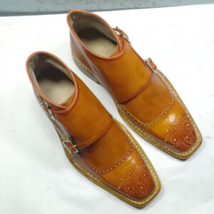 Bespoke Tan Leather Double Monk Strap Formal Boots