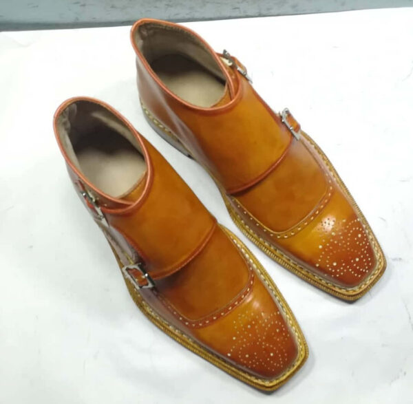 Bespoke Tan Leather Double Monk Strap Formal Boots