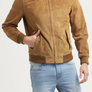 Handmade Men's Beige Fashion Stylish Premium Genuine Suede Jacket Front & Side Pockets