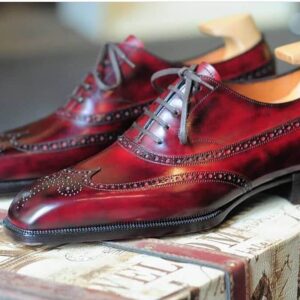 Handmade Men's Best Red Brogue Leather Shoes, Custom Made Formal Shoes