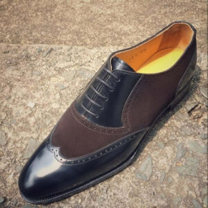 Handmade Men's Black Dark Brown Color Shoes Stylish Wing Tip Leather Suede Lace Up Formal Shoes