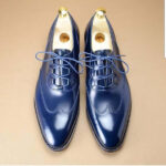 Handmade Men's Blue Best Wingtip Oxfords Leather Custom Made Dress Shoes