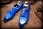 Handmade Men's Blue Color Shoes Derby Brogue Leather Lace Up Formal Shoes