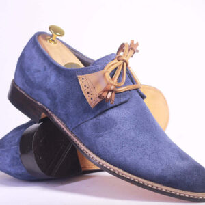 Handmade Men's Blue Derby Lace Up Shoes, Men's Suede Shoes