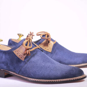 Handmade Men's Blue Derby Lace Up Shoes, Men's Suede Shoes